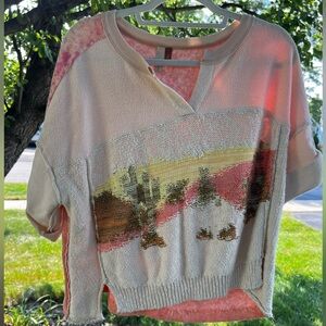 Pilcro Anthropologie Desert Intarsia Sweater Tee Womens Size Medium Cotton